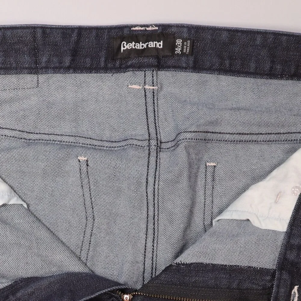 Betabrand Commuter Jeans Blue Denim Straight Leg Slim Reflective Mens 34x30